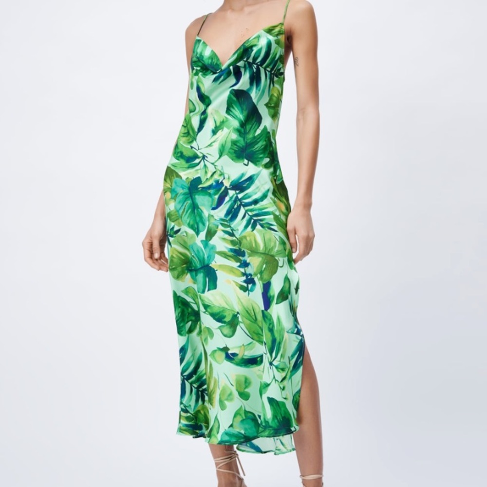 ZARA women tropical print slip dress